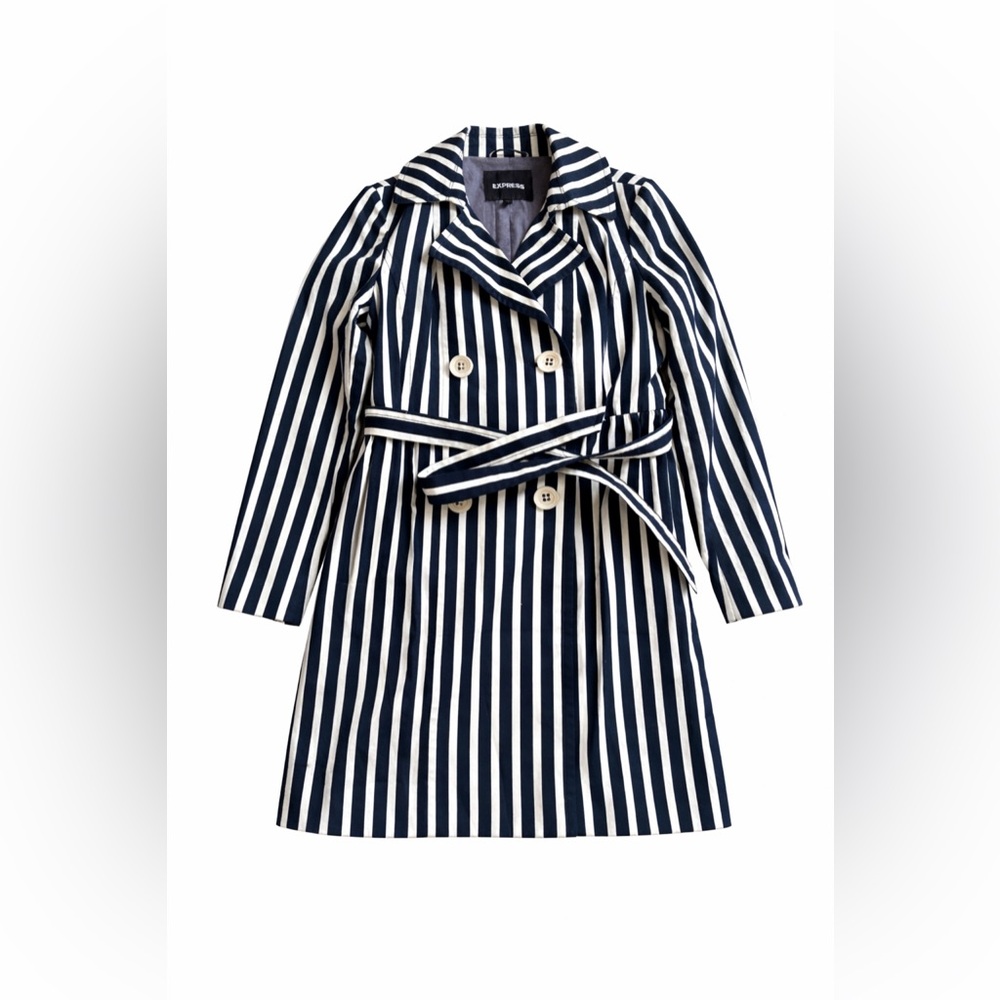 Express Navy and White Striped Trench Coat